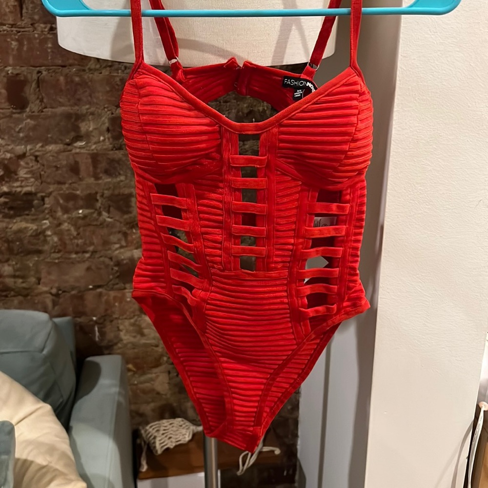 Red cut out bodysuit